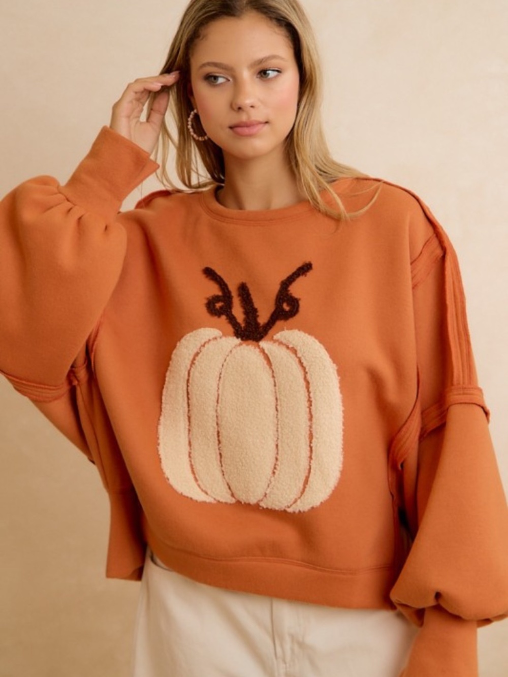 BiBi Orange Pumpkin Fall Sweatshirt NWT - Picture 10 of 11